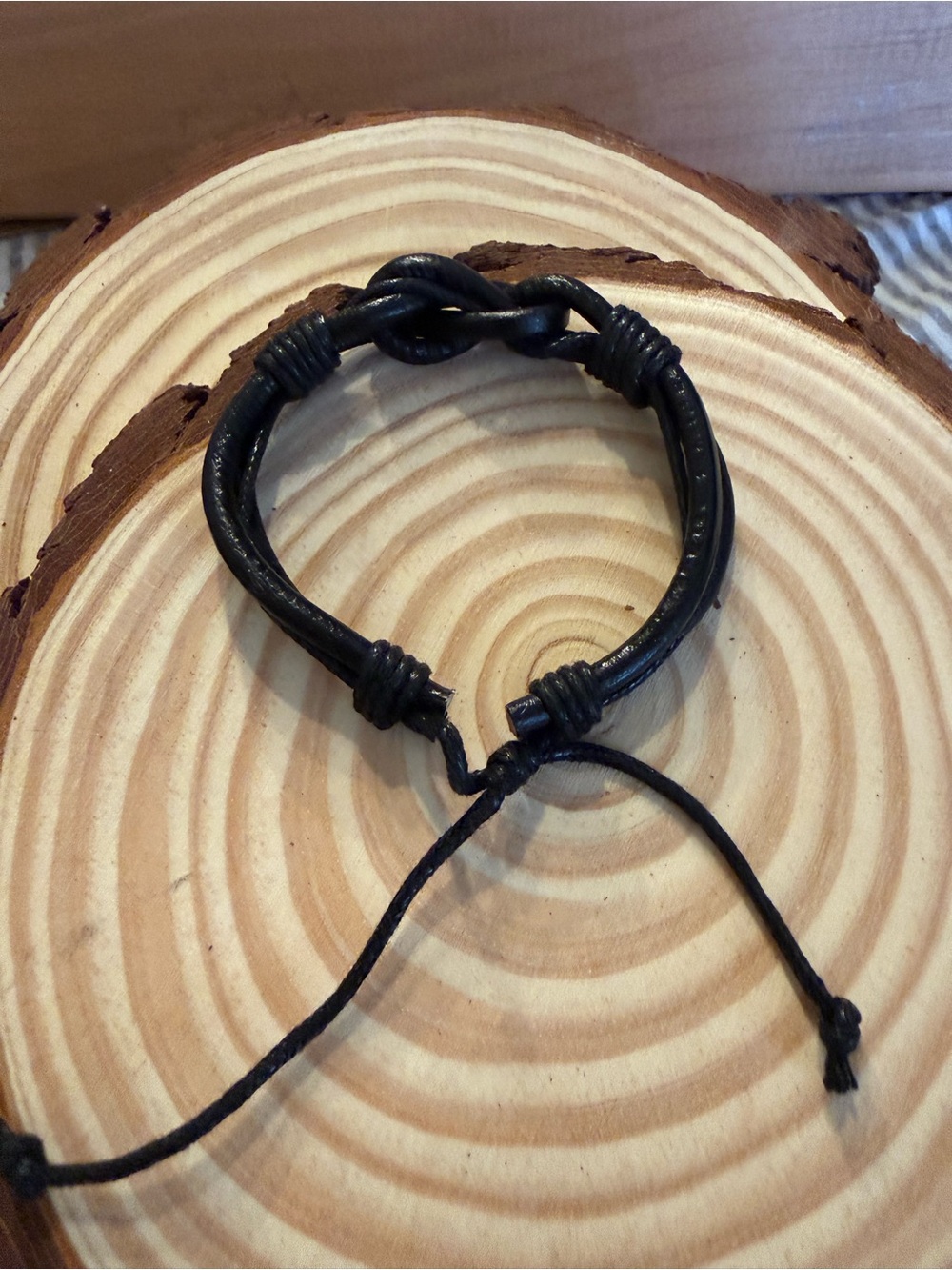 Black Braided Leather Knot Bracelet for Men - Picture 8 of 9